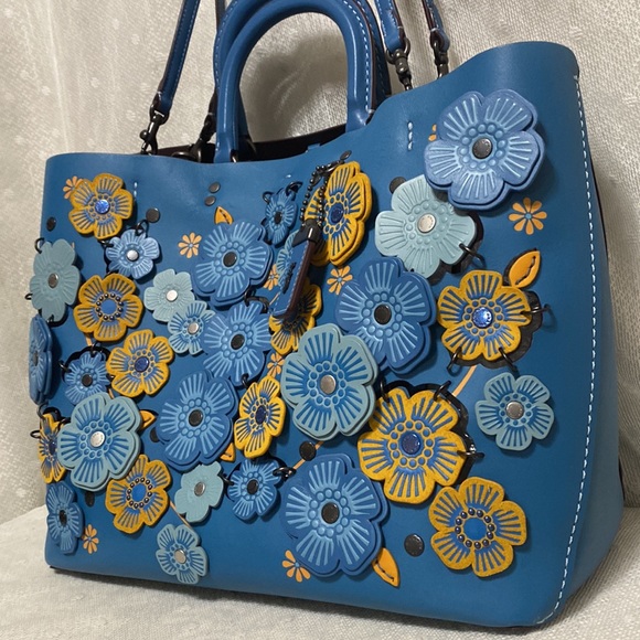 *SOLD*Coach Rogue Leather Tote With Linked Tea Rose In In River/black Copper - Picture 5 of 17